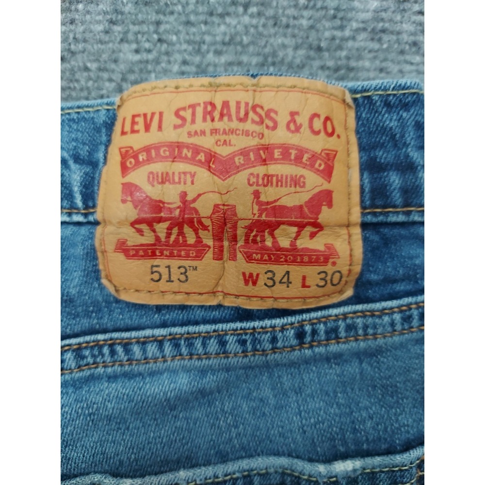 Levis 513 Jeans Mens 34x30 Blue Whiskered Slim Straight Denim Preppy Stretch - Picture 12 of 13